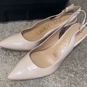 Calvin Klein mini nude heels with open back